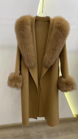 Winter Women Woolen Coat Natural Real Fox Fur Collar Jacket Long Wool Coat Thick Warm Outerwear Detachable Loose Belt Jacket