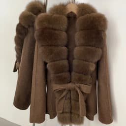 OFTBUY Women 100% Wool Coat New Winter Warm Woolen Overcoat for Women Real Fox Fur Collar Lapel Belted Waist Woolen Jacket Lady