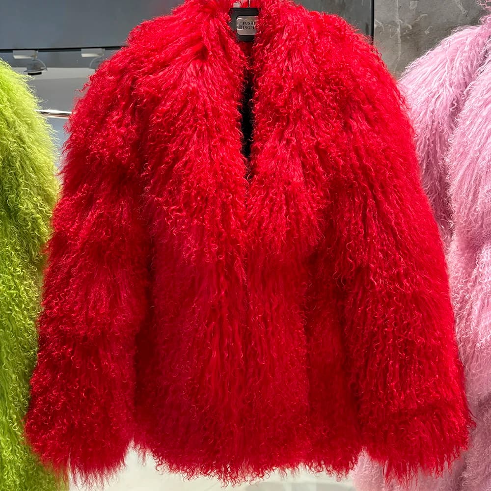 YOLOAgain 2025 Winter Warm Women's Real Mongolia Sheep Fur Jacket Plus Size 8XL Sheep Fur Coat