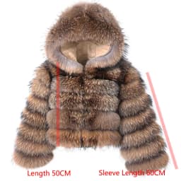 Women's Winter Hooded Natural Fur Jacket Plush Long Sleeve Coat Warm Stylish Outerwear for Cold Weather