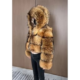 Women's Winter Hooded Natural Fur Jacket Plush Long Sleeve Coat Warm Stylish Outerwear for Cold Weather