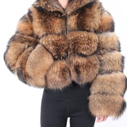 Women's Winter Hooded Natural Fur Jacket Plush Long Sleeve Coat Warm Stylish Outerwear for Cold Weather