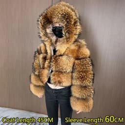 Women's Winter Hooded Natural Fur Jacket Plush Long Sleeve Coat Warm Stylish Outerwear for Cold Weather