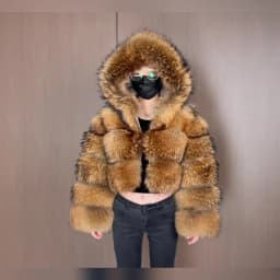 Women's Winter Hooded Natural Fur Jacket Plush Long Sleeve Coat Warm Stylish Outerwear for Cold Weather