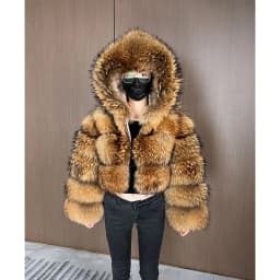 Women's Winter Hooded Natural Fur Jacket Plush Long Sleeve Coat Warm Stylish Outerwear for Cold Weather