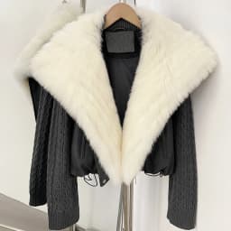 OFTBUY Winter Real Fox Fur Collar Coat Women Zipper Duck Down Jacket Female Knit Sleeve Crop Puffer Coat Thick Warm Outerwear