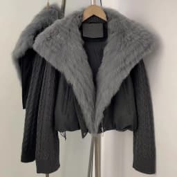 OFTBUY Winter Real Fox Fur Collar Coat Women Zipper Duck Down Jacket Female Knit Sleeve Crop Puffer Coat Thick Warm Outerwear
