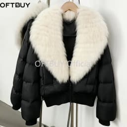 OFTBUY Female New Winter Natural Fur 90 Duck Down Jacket Women Real Fox Fur Coat Cropped Warm Puffer Outerwear Fashion Casual