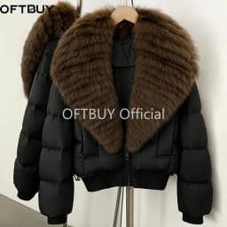 OFTBUY Female New Winter Natural Fur 90 Duck Down Jacket Women Real Fox Fur Coat Cropped Warm Puffer Outerwear Fashion Casual