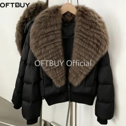 OFTBUY Female New Winter Natural Fur 90 Duck Down Jacket Women Real Fox Fur Coat Cropped Warm Puffer Outerwear Fashion Casual