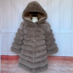 QUEENTINA Hood Fur Coat Women Real Fox Long New Luxury Female Natural Leather Jacket Warm Thick Long Winter Fur Vest Waistcoat