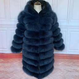 QUEENTINA Hood Fur Coat Women Real Fox Long New Luxury Female Natural Leather Jacket Warm Thick Long Winter Fur Vest Waistcoat