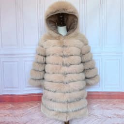 QUEENTINA Hood Fur Coat Women Real Fox Long New Luxury Female Natural Leather Jacket Warm Thick Long Winter Fur Vest Waistcoat