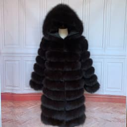 QUEENTINA Hood Fur Coat Women Real Fox Long New Luxury Female Natural Leather Jacket Warm Thick Long Winter Fur Vest Waistcoat