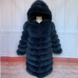 QUEENTINA Hood Fur Coat Women Real Fox Long New Luxury Female Natural Leather Jacket Warm Thick Long Winter Fur Vest Waistcoat