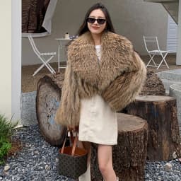 Women's Raccoon Dog Fur Jacket Winter Korean Style Short Slim Fit Large Lapel Sexy Office Lady Real Fur Coat 2025 Fashion