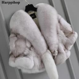 2023 autumn and winter fashion neckline fox fur coat trend personality lady fur poncho