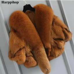 2023 autumn and winter fashion neckline fox fur coat trend personality lady fur poncho