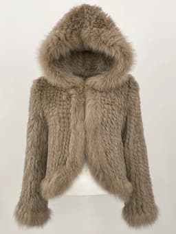 OFTBUY New Autumn Winter Hooded Real Fox Fur Jacket Natural Rabbit Fur Coat Women Fashion Solid Kintting Fur Outerwear Female