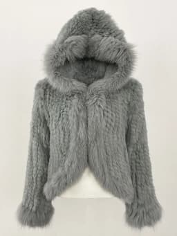 OFTBUY New Autumn Winter Hooded Real Fox Fur Jacket Natural Rabbit Fur Coat Women Fashion Solid Kintting Fur Outerwear Female
