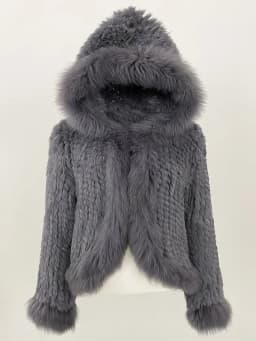 OFTBUY New Autumn Winter Hooded Real Fox Fur Jacket Natural Rabbit Fur Coat Women Fashion Solid Kintting Fur Outerwear Female