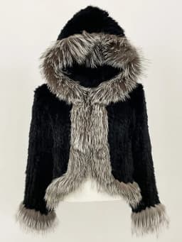 OFTBUY New Autumn Winter Hooded Real Fox Fur Jacket Natural Rabbit Fur Coat Women Fashion Solid Kintting Fur Outerwear Female