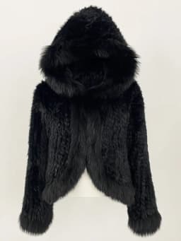 OFTBUY New Autumn Winter Hooded Real Fox Fur Jacket Natural Rabbit Fur Coat Women Fashion Solid Kintting Fur Outerwear Female