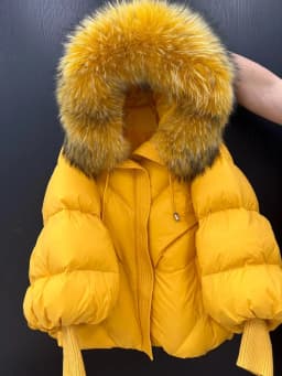 OFTBUY 2025 New Winter Large Real Fur Hooded Puffer Jacket Women White Duck Down Mid Long ParkaThicken Warm Knitted Sleeve Coat