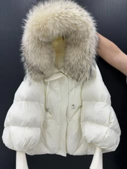 OFTBUY 2025 New Winter Large Real Fur Hooded Puffer Jacket Women White Duck Down Mid Long ParkaThicken Warm Knitted Sleeve Coat