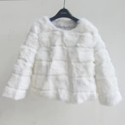 2023 Women New Arrival Genuine Whole Soft Rabbit Fur O Neck Striped Cut Basic For Autumn Winter Real Fur Jacket tsr857