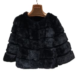 2023 Women New Arrival Genuine Whole Soft Rabbit Fur O Neck Striped Cut Basic For Autumn Winter Real Fur Jacket tsr857