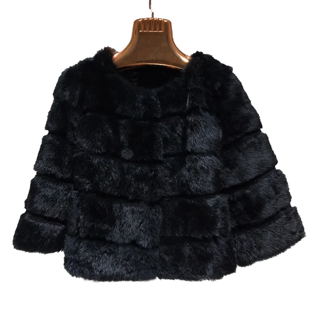 2023 Women New Arrival Genuine Whole Soft Rabbit Fur O Neck Striped Cut Basic For Autumn Winter Real Fur Jacket tsr857