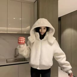 High Quality Sporty Winter Faux Fur Jacket Coat Warmth Hooded Plush Lined Zipper Closure Long Sleeve Loose Fit Commute Style