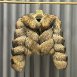 Ladies Winter Luxurious Crop Fur Coat Women Real Raccoon Fur Jacket Long Sleeve V-shaped Hand-cut Thickened Warm Fashion