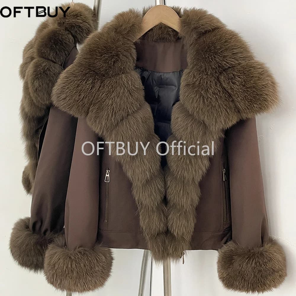OFTBUY New Winter Duck Down Women Real Fox Fur Collar Parka Female Natural Fur Puffer Jacket Fur Cuffs Casual Coat Outerwear