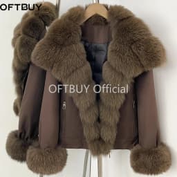 OFTBUY New Winter Duck Down Women Real Fox Fur Collar Parka Female Natural Fur Puffer Jacket Fur Cuffs Casual Coat Outerwear
