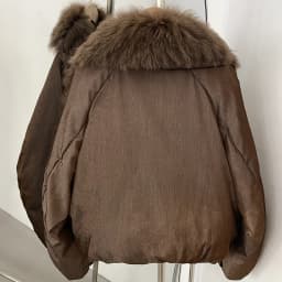 OFTBUY Crop Slouchy Puffer Coat Cozy Outerwear Winter Cascading Fox Fur Collar Coat Women Satin Zipper Duck Down Jacket Female