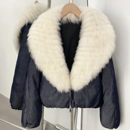 OFTBUY Crop Slouchy Puffer Coat Cozy Outerwear Winter Cascading Fox Fur Collar Coat Women Satin Zipper Duck Down Jacket Female