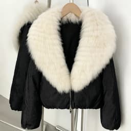 OFTBUY Crop Slouchy Puffer Coat Cozy Outerwear Winter Cascading Fox Fur Collar Coat Women Satin Zipper Duck Down Jacket Female