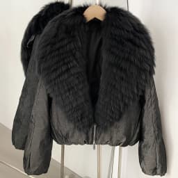 OFTBUY Crop Slouchy Puffer Coat Cozy Outerwear Winter Cascading Fox Fur Collar Coat Women Satin Zipper Duck Down Jacket Female