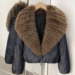 OFTBUY Crop Slouchy Puffer Coat Cozy Outerwear Winter Cascading Fox Fur Collar Coat Women Satin Zipper Duck Down Jacket Female