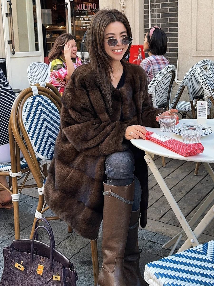 HDHOHR 2026 New100% Real Mink Fur Coat Women Fashion Essential Natural Mink Jacket Winter Thick Warm Long Mink Fur Outerwear