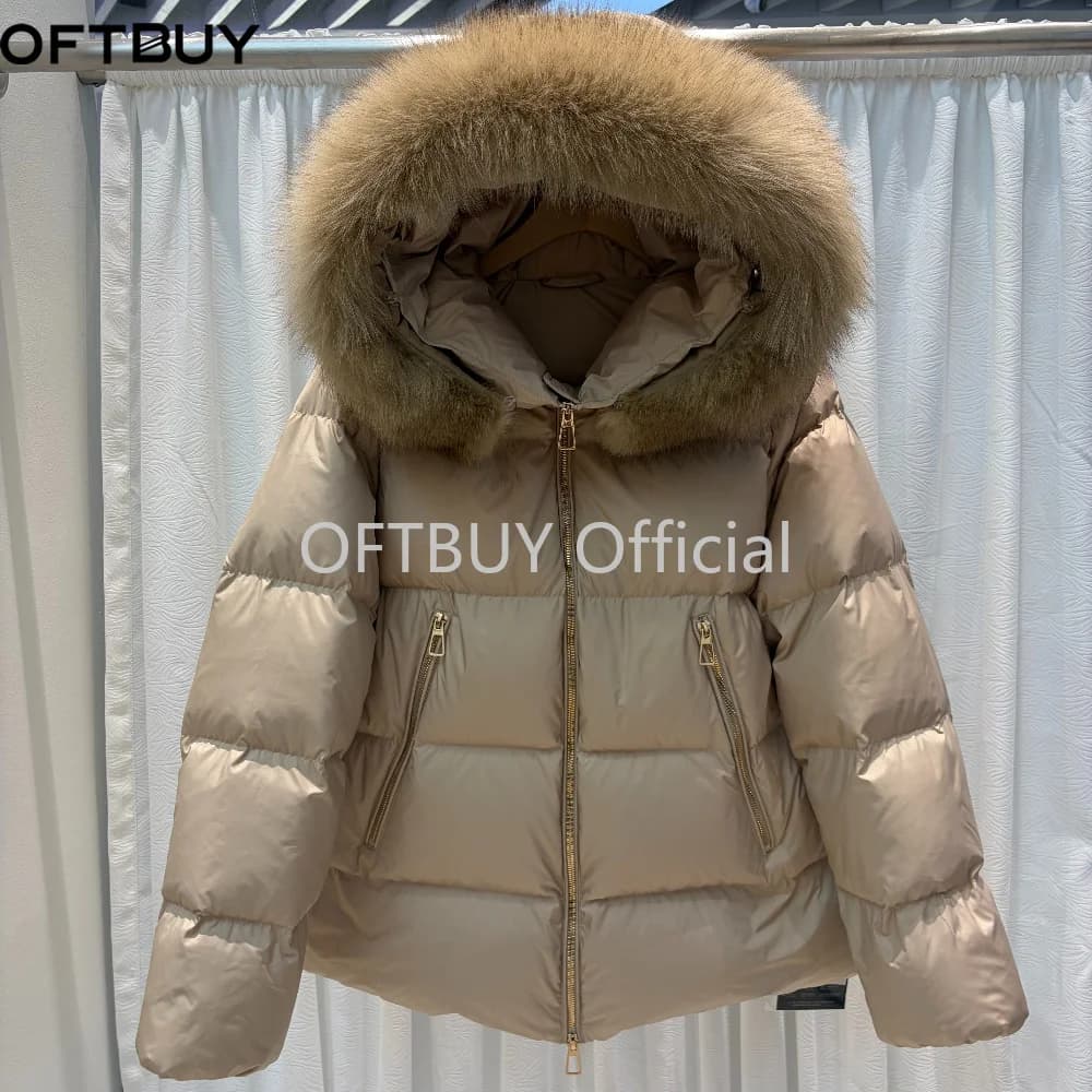 OFTBUY Real Fox Fur Collar Women's Down Coats and Parkas Winter Fashion Warm Thick Slim Zipper Outerwear Women Hooded Parkas