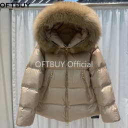 OFTBUY Real Fox Fur Collar Women's Down Coats and Parkas Winter Fashion Warm Thick Slim Zipper Outerwear Women Hooded Parkas