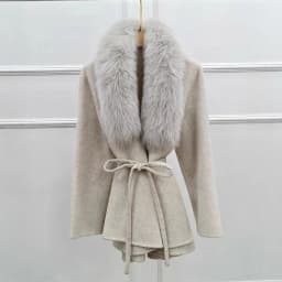 High End Winter Woman Wool Coats Double Face Cashmere Coat with Real Fur Collar And Belt Luxury Ladies Jacket Warm Clothing Fall