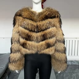 BEIZIRU Women's Real Raccoon Fur Coat Winter Jacket with Turndown Collar Natural Luxury Thick Top