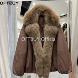 OFTBUY Winter Elastic Hem Thick Women's Coat Women Oversized Cocoon Coat Large Real Fox Fur Collar White Duck Down Jacket