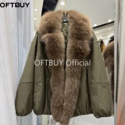 OFTBUY Winter Elastic Hem Thick Women's Coat Women Oversized Cocoon Coat Large Real Fox Fur Collar White Duck Down Jacket