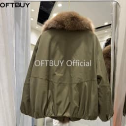 OFTBUY Winter Elastic Hem Thick Women's Coat Women Oversized Cocoon Coat Large Real Fox Fur Collar White Duck Down Jacket