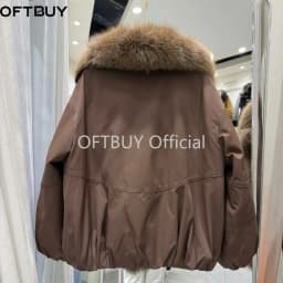 OFTBUY Winter Elastic Hem Thick Women's Coat Women Oversized Cocoon Coat Large Real Fox Fur Collar White Duck Down Jacket